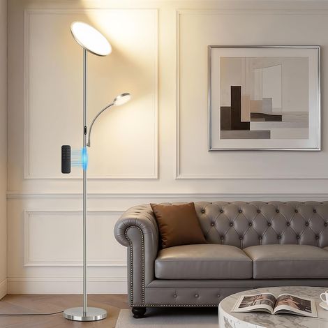 2-in-1 Dimmable LED Floor Lamp, Floor Lamp with Remote Control and Touch Control, Color Temperature 3000K-6500K, Modern Floor Lamp for Living Room, Bedroom or Office (1/5)