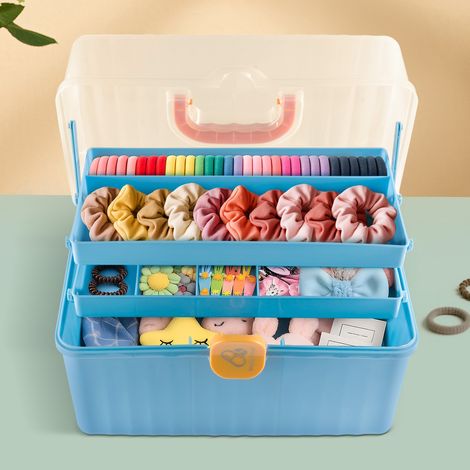 Medical Box Storage - 3 Layer Blue First Aid Box Compact Medicine Chest Container - Portable Medical Storage & Organiser for Home, Office, Car, Travel (32x21x17cm) (1/5)