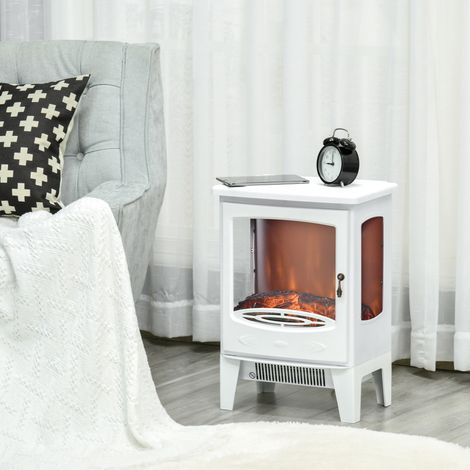 Cheminée électrique poêle Style néo-rétro 900-1800 W Simulation Flammes LED luminosité réglable Acier ABS Blanc