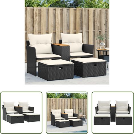 Tabouret de jardin -  Canapé de jardin 2 places avec tabourets noir résine tressée (1/5)