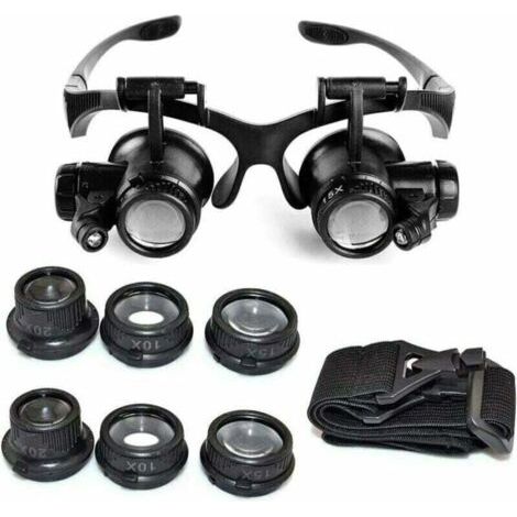 Loupe serre-tête grossissante 10x 15x 20x 25x – Allumage LED – Lentille acrylique – Pour chirurgie, couture, lecture