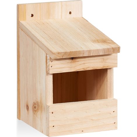 Relaxdays Halbhöhle Nistkasten, Vogelkasten zum Aufhängen, unbehandeltes Holz, Amsel, Flugloch, 20 x 12 x 15,5 cm, natur (1/5)