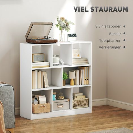Libreria 30x97.5x100cm ripiani sfalsati robusta legno bianco organizzazione per studio e camaera da letto (1/5)