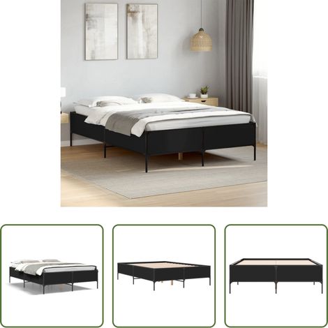 vidaXL Metall Bettgestell - Bettgestell Schwarz 160x200 cm Holzwerkstoff und Metall (1/5)
