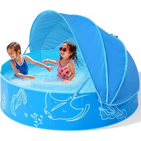 Pataugeoire ombragée pour enfants : 119,4 cm piscine pop-up pour bébé avec ombre pour jouets de bain d'été, plage, jardin, bleu, 119,4 cm