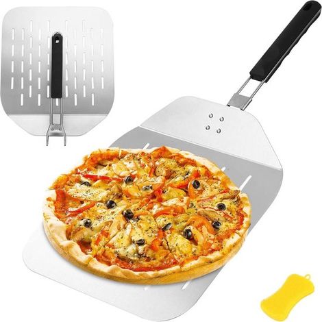 Pala per pizza - acciaio inox perforato - manico pieghevole - ampia superficie - forno e grill - cottura del pane - pala per pizza stabile (1/5)