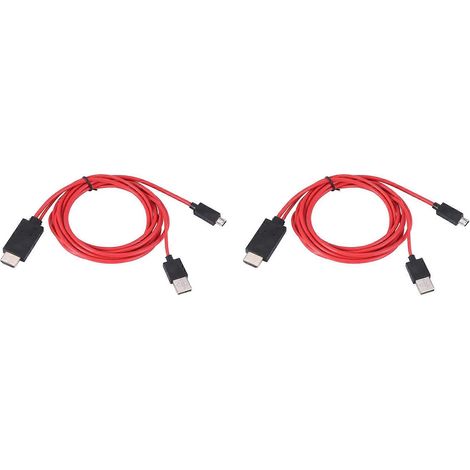 Deux câbles adaptateurs Micro-USB vers HDMI de 6,5 pieds, prenant en charge les téléviseurs HD 1080p et compatibles avec les appareils Android tels que le S3 (11 broches, rouge). (1/5)