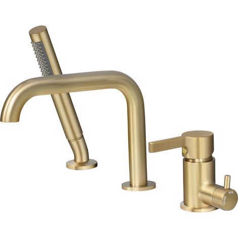 Robinet Baignoire 3 Trous, Mitigeur Baignoire 3 Trous avec Rotatif 360°, Robinetterie de Baignoire avec Douchette, Or Brossé, 11Y4OK (1/5)