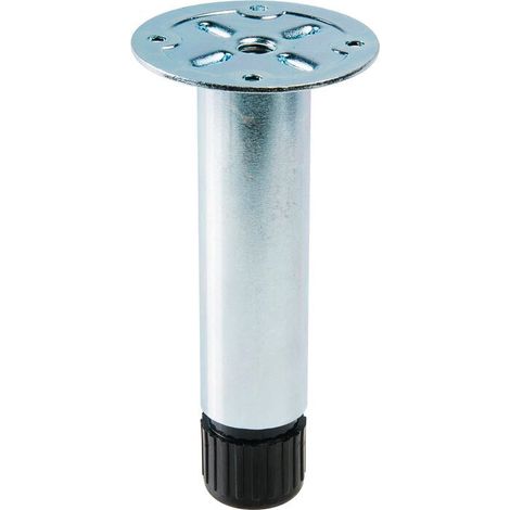 Pied de meuble en métal – Hauteur ajustable 12-13,5 cm – Fixation par vis pour bois – Acier zingué, diamètre 68 mm – Camar