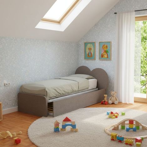 Letto singolo a cuore "Cupidor" con secondo letto estraibile - Grigio fumo