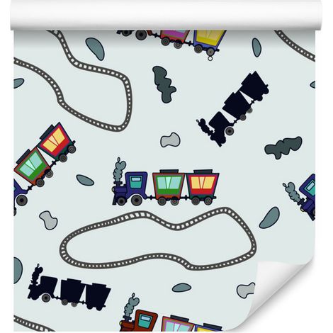 Papel pintado de cuento de hadas con trenes coloridos para salón y dormitorio, 50x1000 cm. (1/5)