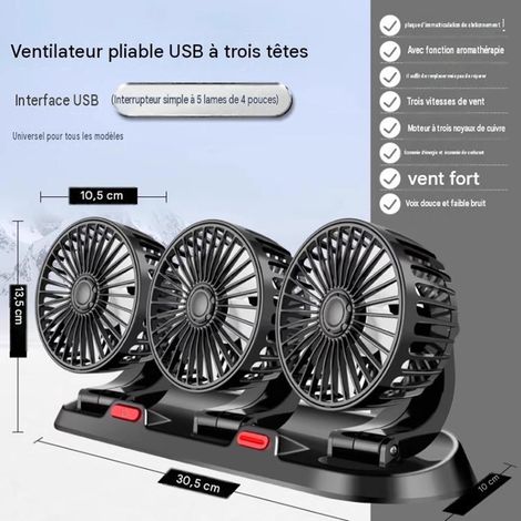 3-köpfiger USB-Autolüfter – Leiser Autolüfter mit Parkhalterung, Armaturenbrettkühlung, 1 Stück, Schwarz (1/2)