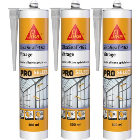 3er-Set elastischer Silikondichtstoff SIKA Sikaseal-162 Verglasung - Transluzent - 300ml