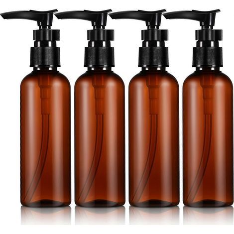 Set mit 4 Reise-Spenderflaschen, kleine Kunststoff-Pumpflaschen für Seife, Lotion, Shampoo, Spülung und Duschgel. – 4 x 4 x 14 cm (1/3)