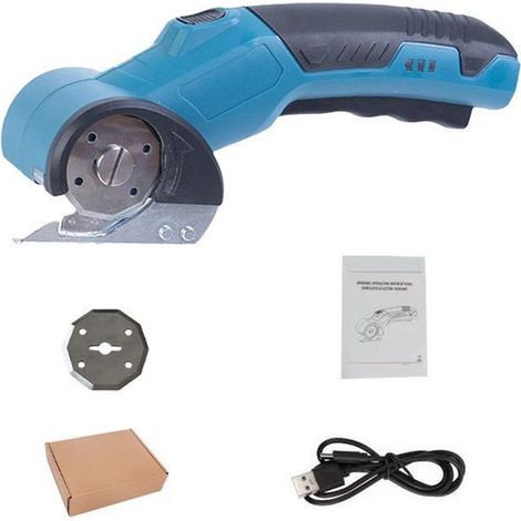 Ciseaux électriques sans fil rechargeables USB, coupe-carton et coupe-tissu, verrouillage de sécurité et lumière LED, pour cuir, tapis et plastique, bleu (1/5)