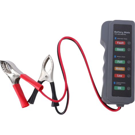 Testeur de batterie automobile avec protection contre l'inversion de polarité, vérificateur de batterie automobile et testeur d'alternateur avec 6 indicateurs LED pour camping-cars, bateaux, camions e (1/5)