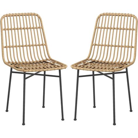 SET 2 SEDIE PER CUCINA E SOGGIORNO STILE BOHO IN RATTAN PE E ACCIAIO. 45X57X83 CM. GIALLO (1/5)