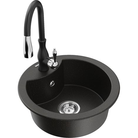 Mexen Diego fregadero de granito de 1 cubeta con grifo de cocina Savita, negro/dorado met谩lico - 6512-75-672601-70 (1/5)