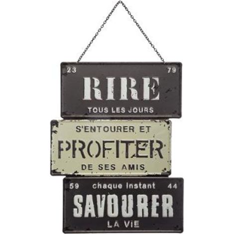 Atmosphera – Décoration murale vintage loft 34cm en fer noir et blanc – Forme rectangulaire – Fixation avec chaîne – Poids 0,34 kg (1/2)