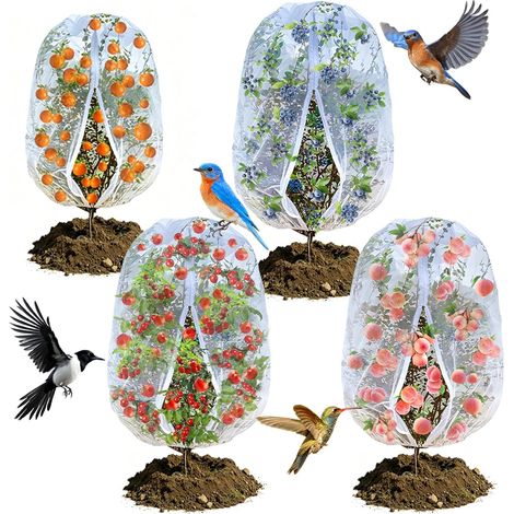 4 Pièces Filet Anti Insecte 1 x 1.2m, Filet de Protection pour Arbres Fruitier et Plantes, avec Fermeture Éclair et Cordon de Serrage, pour la Protection des Plantes, Fleurs, Légumes et Fruits (1/5)