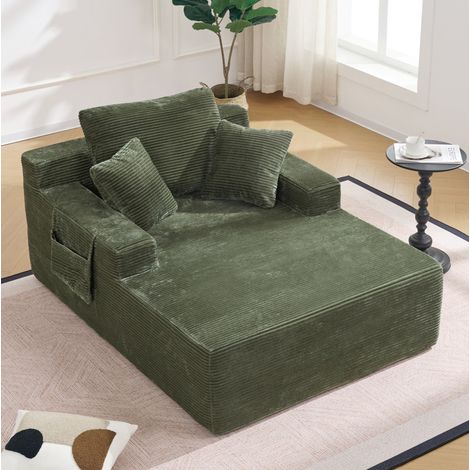 Canapé droit 150x110x70 cm en tissu côtelé vert, avec rangement pour salon FloraGrace (1/5)