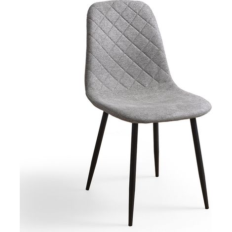Home Heavenly®- Pack de 4 Sillas de Comedor Suiz - Silla tapizada Diseño nórdico respaldo con costura romboidales  y patas metal  Color: Gris 14 pata negra