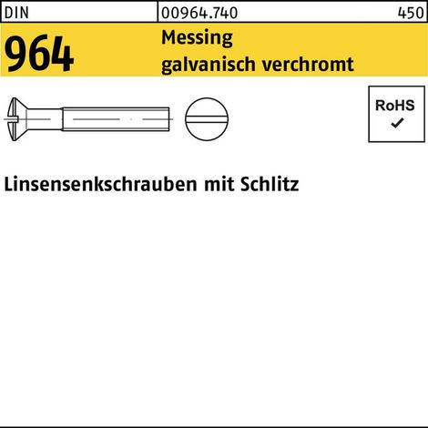 DIN 964/ISO 2010 LinsenSenkkopfschraube M3x10 Messing galvanisch verchromt Schlitz 200 Stk (1/2)