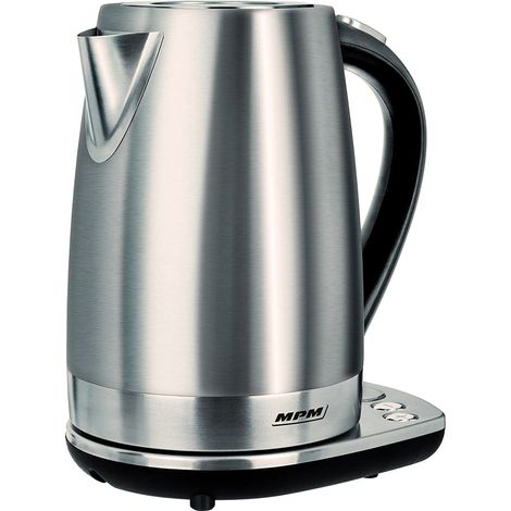 MPM MCZ-51 Hervidor Agua Eléctrico, 1,7L, sin BPA, Acero Inox, Panel de Control, Resistencia Oculta, Base 360º 2200W Plata (1/5)