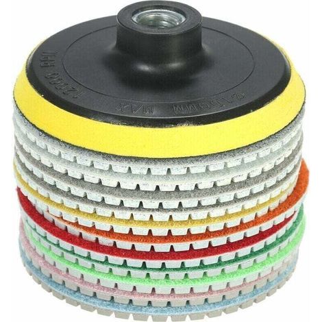 11-teiliges 4-Zoll-Diamantschleifscheiben-Set mit Nasspolierpads + 1 Stützteller für Granit, Marmor, Stein, Keramikfliesen, Beton usw. (1/4)