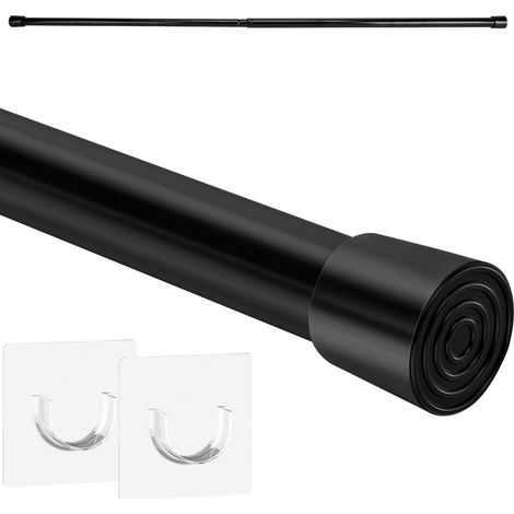 barre de douche sans foret porte tringle à rideau en acier inoxydable tringle à rideau rétractable, 71-115cm multifonction tringle à manteau tringle à nid de chat (Noir) (1/5)