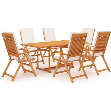 Ensemble à manger de jardin 7 pcs-Salon de jardin coussins Bois de teck massif 151251 (1/5)