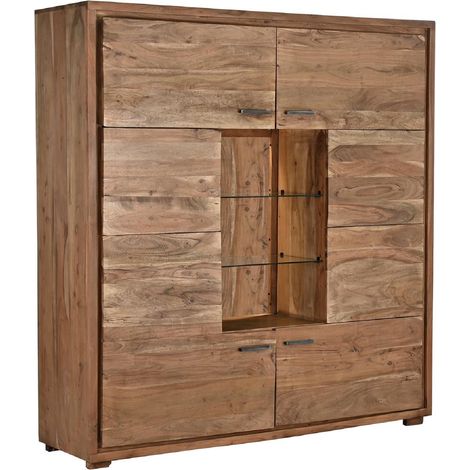 Armoire de rangement en bois d'acacia coloris marron - Longueur 145 x Profondeur 40 x Hauteur 153 cm -PEGANE- (1/5)