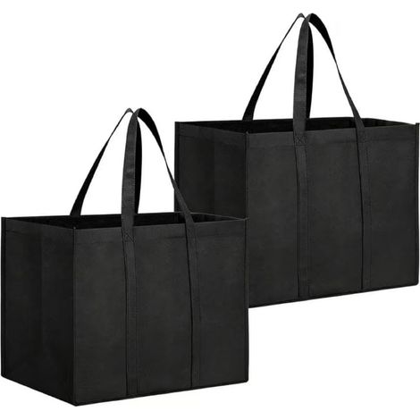 Shopping Bags 2 Pieces Black with Handle, Foldable Shopping Bag, Large Capacity, Reusable, 41 x 26 x 33 cm, for Travel, Beach, Shopping, Picnic (1/5)