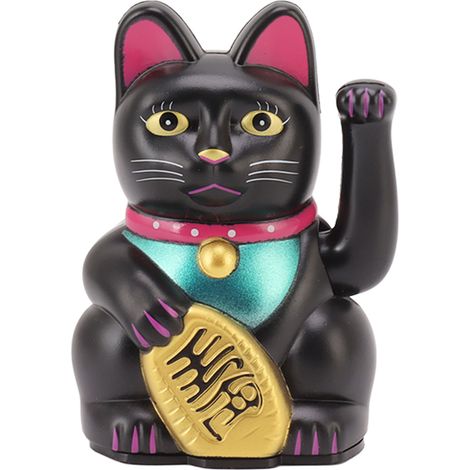 Chat Main Gauche Porte-Bonheur 4 Pouces - Décoration Bureau Maison, Cadeau Original Noir (1/5)
