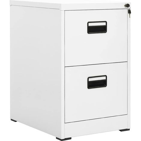 Classeur de bureau 2 tiroirs en acier blanc avec serrure, 46 x 62 x 72,5 cm - PANGIVO (1/5)