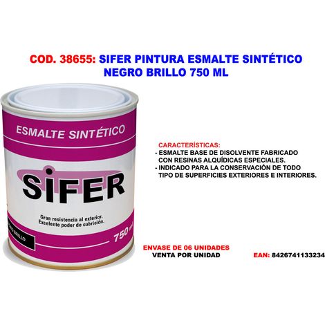 SIFER PINTURA ESMALTE SINTETICO NEGRO BRILLO 750 ML