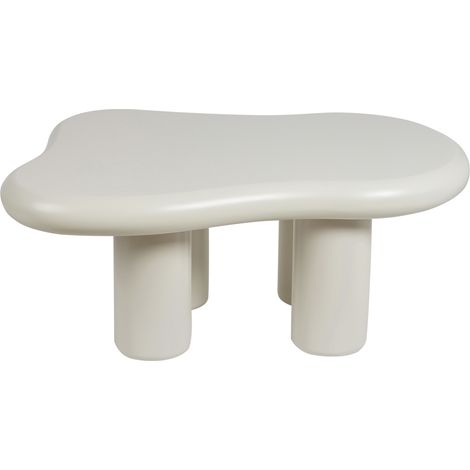 Mesa de centro moderna minimalista mueble salón patas PVC redondas tablero MDF forma ovalada blanco Ondle