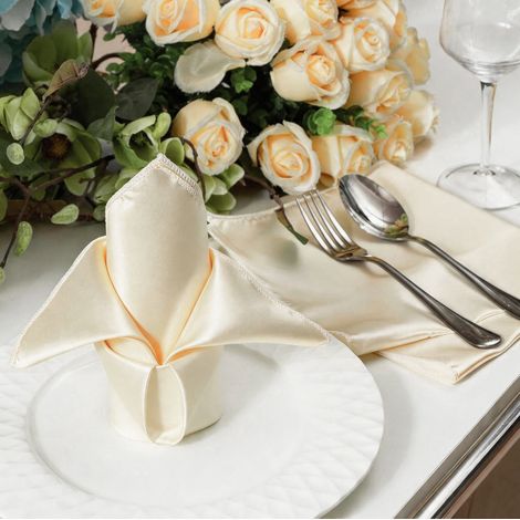 Satz von 20 Satin-Servietten in Elfenbein, 43x43 cm - Luxuriöse Tischdekoration für Hochzeit und Hotel-lsw