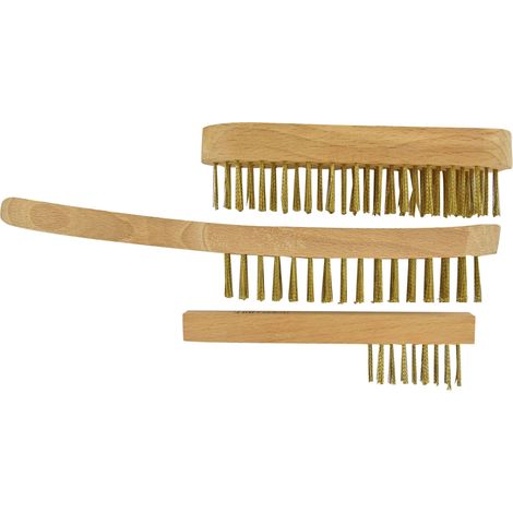 Tivoly • 3 Brosses à Main • Acier Laitonné Ondulé • Bois FSC • Pour Décapage du Bois • Pour Décapage du Cuivre • Pour Décapage du Laiton • Pour Décapage du Métal