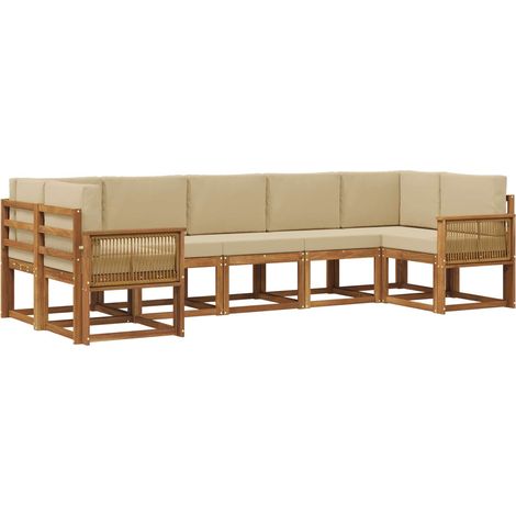 Set di divani da esterno 7 pz 7-Posti Naturale e Beige vidaXL (1/5)