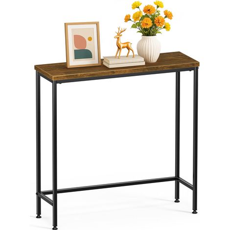 Table Console en Métal et MDF Table d’Entrée Petite Table de Présentation Bout de Canapé pour Couloir Entrée Salon Bureau Chambre 75x24x75 cm Marron (1/5)