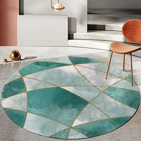 Alfombra redonda lavable a máquina, estilo geométrico sencillo, antideslizante para interiores, ideal para dormitorio, sala de estar o entrada. Absorbente y antideslizante (verde degradado, 60 cm). (1/4)