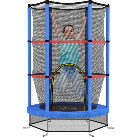 Tappeto Elastico per Bambini 3-6 Anni Ø140x190 cm con Rete di Protezione Blu e Nero (1/5)