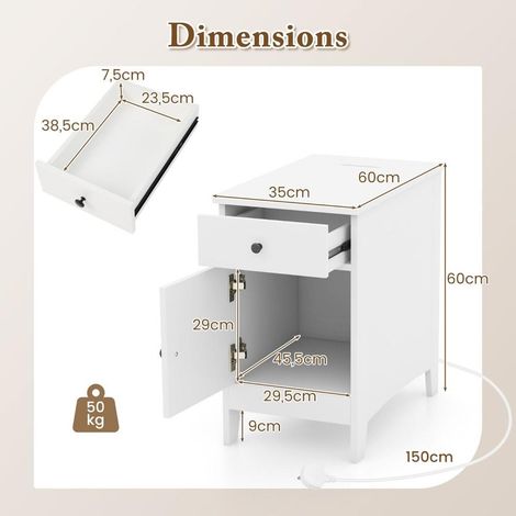 Pour Salon et Chambre Rechargez vos Appareils avec ce Bout de Canapé Étroit Blanc Station de Charge et Porte-Revues (1/5)