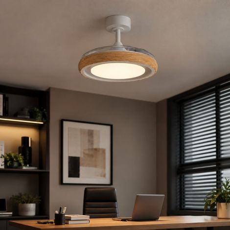 Ventilateur de plafond lumineux façon bois et blanc CAPRI XS (1/5)