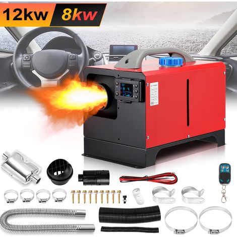 TolleTour Riscaldatore diesel ad aria, 8 kW, 12 V, LCD e telecomando, orizzontale, serbatoio 5 L, tutto in uno, rosso, per camper, furgone, camion e officina (1/5)