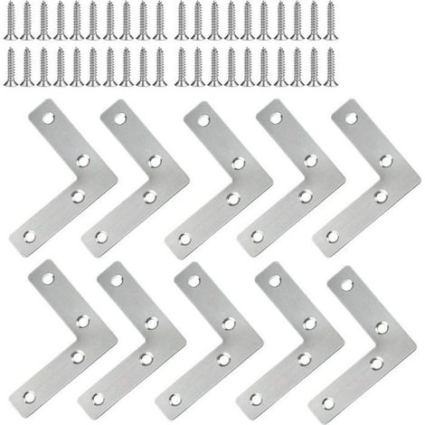 Équerres d'angle en Acier Inoxydable 10 Pièces - Support de Fixation Meubles Plate Réparation Plaques Connecteur en Forme 60 60mm (1/4)
