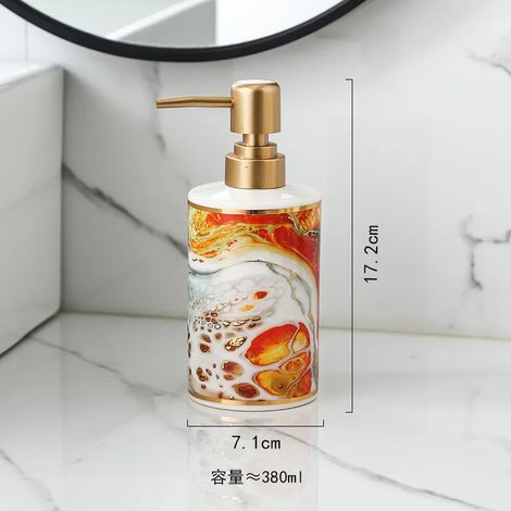 (D-380ML) Distributeur de savon en marbre plaqué or, flacon créatif en céramique pour émulsion, décoration de salle de bain, flacon sous pression pour gel hydroalcoolique et shampoing. (1/5)