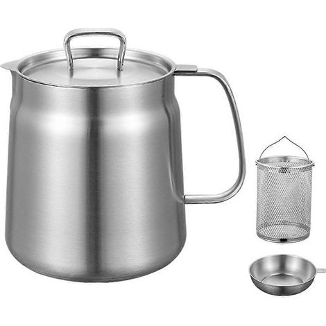 Öltopf aus Edelstahl (2 Liter Fassungsvermögen), mit integriertem Ölfilter und Messbecher. Vielseitiger Ölfilter zum Kochen. (1/5)