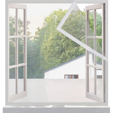 Moustiquaire Fenetre 90x90cm, en Fibre de Verre Blanc Filet Très Dense, Moustiquaire Fenêtre Sans perçage, Avec Bande Adhésive-2cm de Largeur, Anti Mouches Filet Rideaux